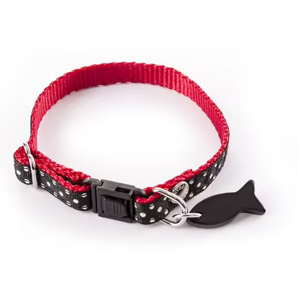 COLLIER NOIR POIS BLANC - CHAT
