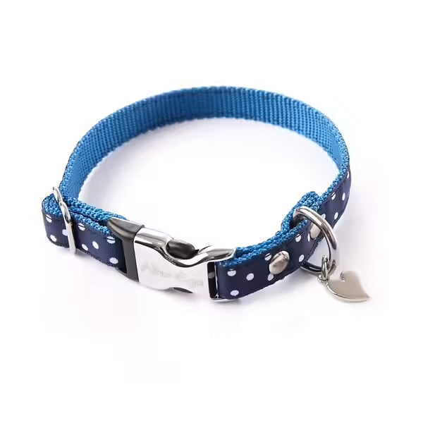 Collier bleu pois blanc chat