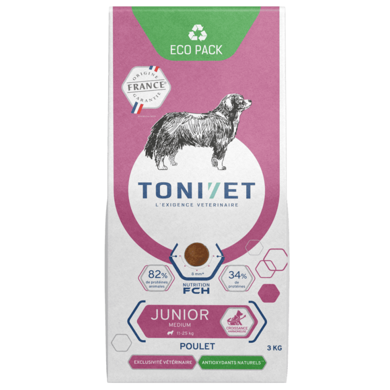 TONIVET JUNIOR MEDIUM POULET -croquettes chien