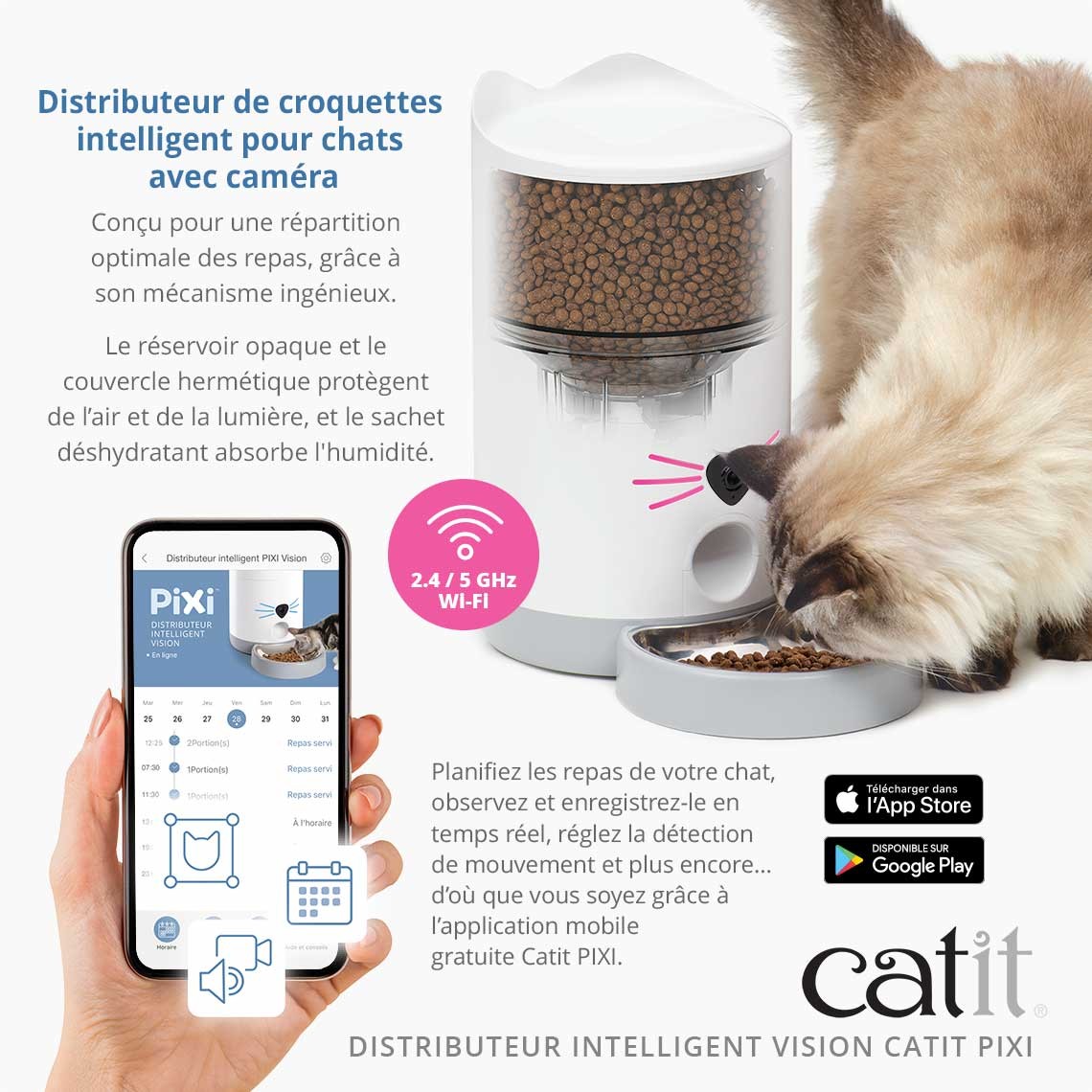 Distributeur connecté Pixi Vision LED 12 repas - chat