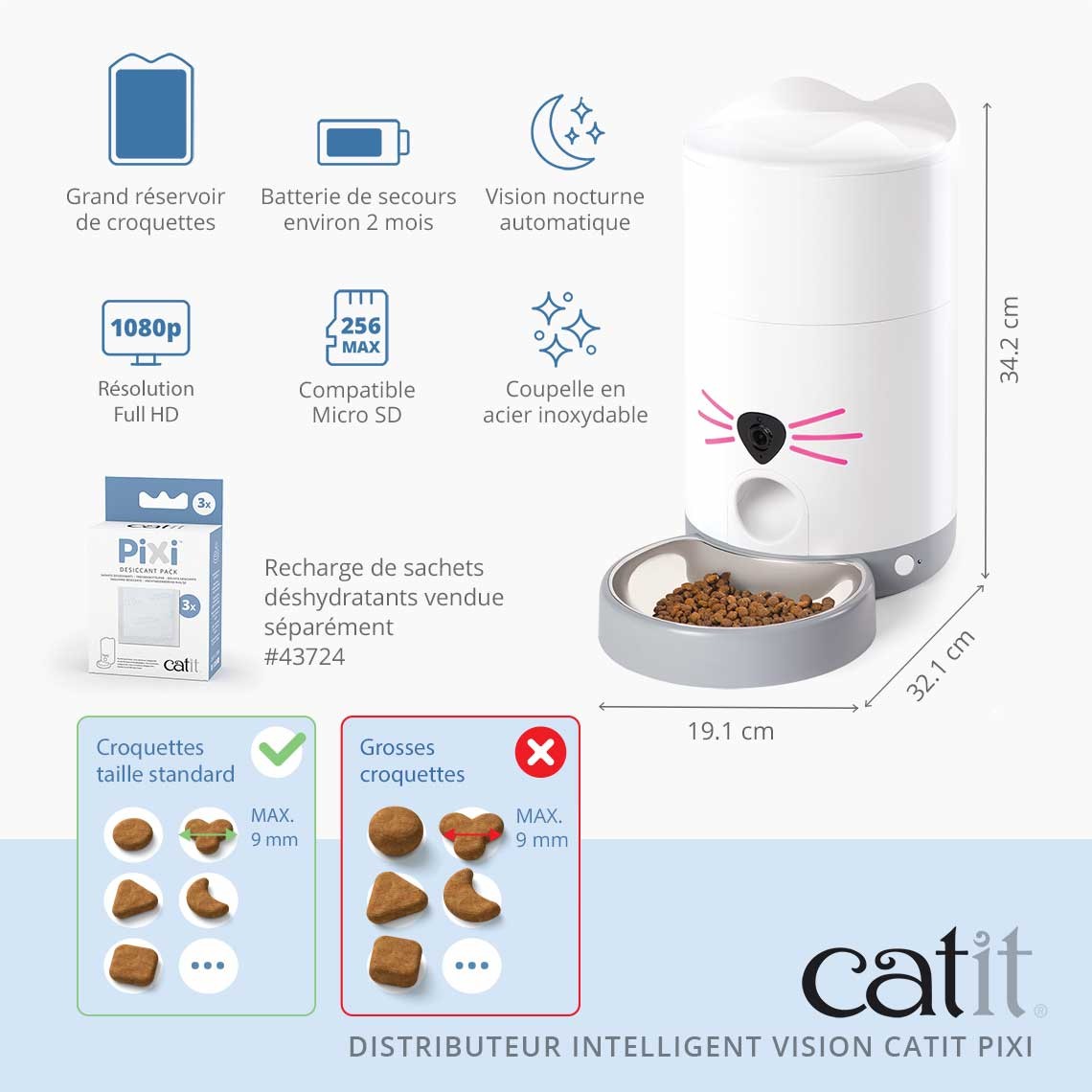 Distributeur connecté Pixi Vision LED 12 repas - chat
