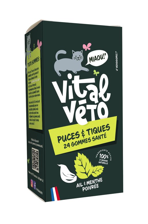 Vitalvéto Tiques &amp; Puces - Gommes à mâcher pour chat - Anti-puces et Anti-tiques-DLUO dépassée